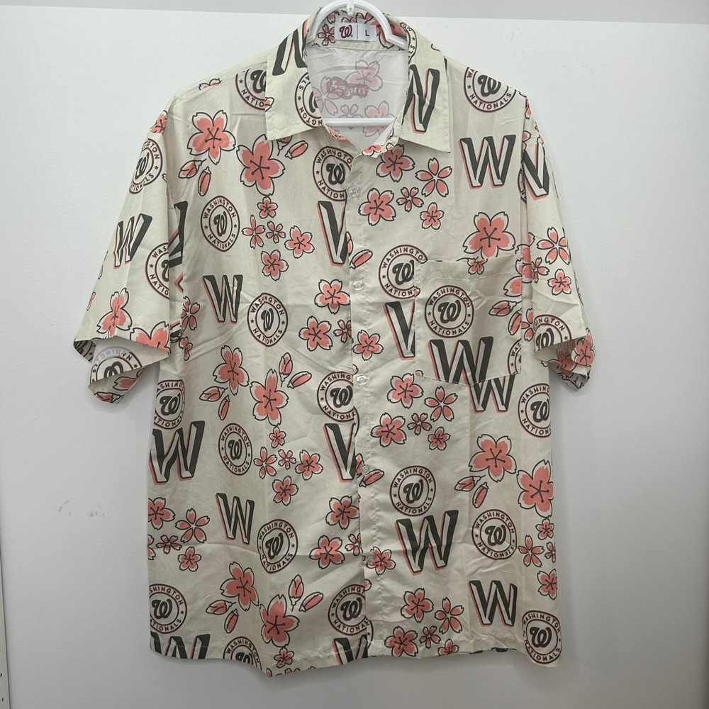 Washington Nationals Cherry Blossom Aloha Shirt Men's L Floral Button Up MLB